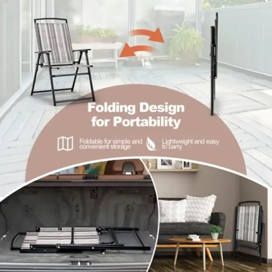 Costway 2pcs Patio Folding Sling Chairs Dining Armrest Backrest Outdoor Portable image {6}