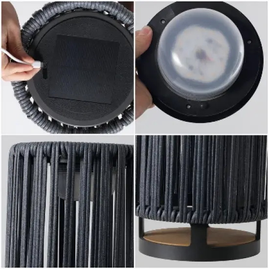 JONATHAN Y Sawara Modern Minimalist Faux Rattan Integrated Indoor/Outdoor LED Solar Powered Lantern image {5}