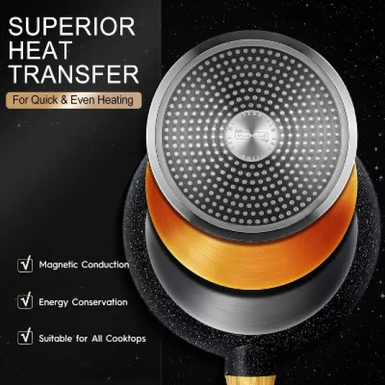 MICHELANGELO Nonstick Frying Pan with Lid, Non Stick Frying Pan with Non-Toxic Coating, Small Skillet with Lid, Granite Pan for All Cooktops image {2}