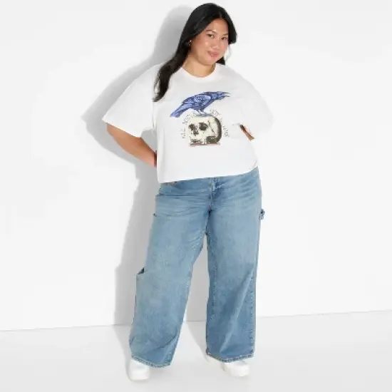 Women's Raven Boxy Cropped Short Sleeve Graphic T-Shirt - Off-White image {4}