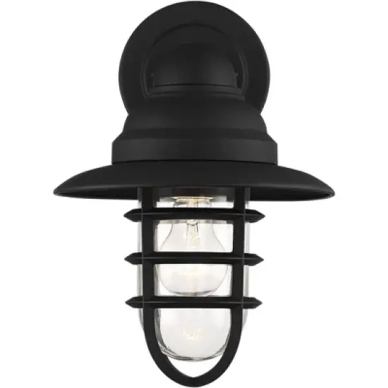 John Timberland Marlowe Rustic Industrial Farmhouse Outdoor Wall Light Fixture Black Hooded Cage 13" Clear Glass for Post Exterior Barn Deck House image {4}