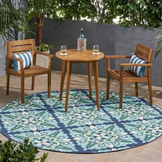 7'10" Round Kaia Medallion Outdoor Rug Blue/Green - Christopher Knight Home image {2}