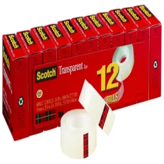 Scotch 600 Transparent Tape, 0.75 x 1000 Inches, Glossy, Pack of 12 image {1}