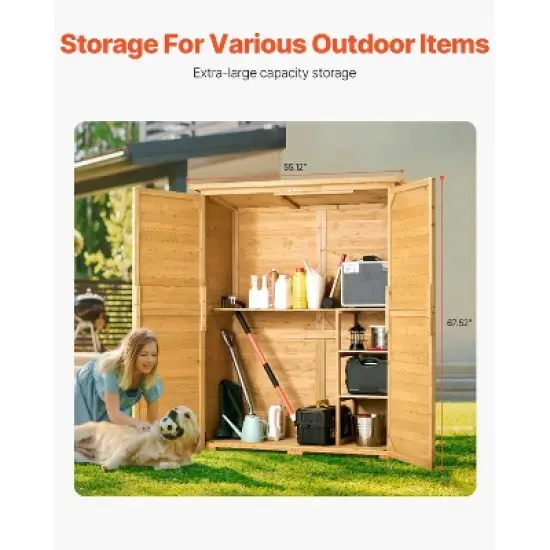 VEVOR Outdoor Storage Shed with Waterproof Roof and Metal Frame, Double Lockable Doors Garden Tool Shed Storage House Cabinet, 55"x67.5" image {3}