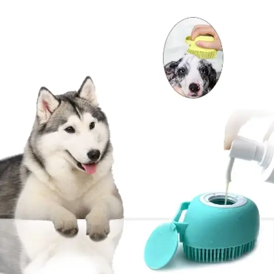 BABYYER Pet Grooming Bath Massage Brush with Soap and Shampoo Dispenser Soft Silicone Bristle for Long Short Haired Dogs Cats Shower image {5}