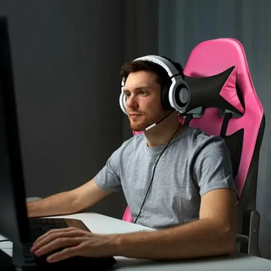Costway Gaming Chair  Massage  Reclining  Racing Office Computer Chair with Footrest Pink image {4}
