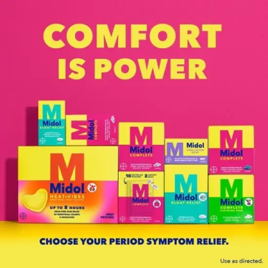 Midol Menstrual Relief Long Lasting Pain Reliever Caplets with Acetaminophen for Menstrual Period Pain Symptoms - 20ct image {8}
