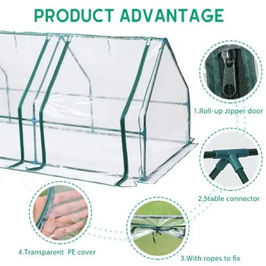 Aoodor 9 ft. x 3 ft. x 3 ft. Mini Outdoor Greenhouse Three Zipped Doors image {1}