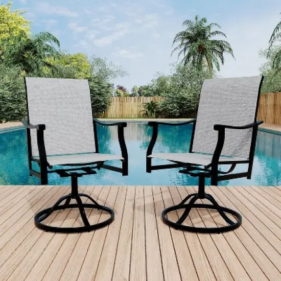 Set of 2 Swivel Bar Stools with High Back & Armrest, Breathable Textilene Bar Chairs for Outdoor Patio, Lawn, Deck, or Garden image {8}