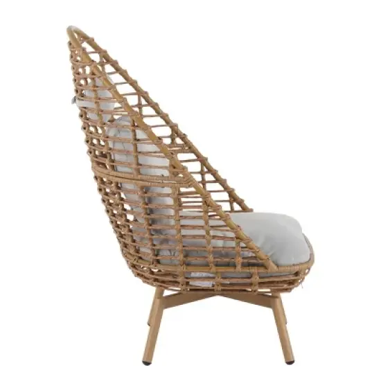 Outdoor Swivel Lounge Chair, High Back Wicker Lounge Chair with Teak Finished Legs, Patio Lounge Chair with Cushion for Garden or Deck-Koiai image {3}