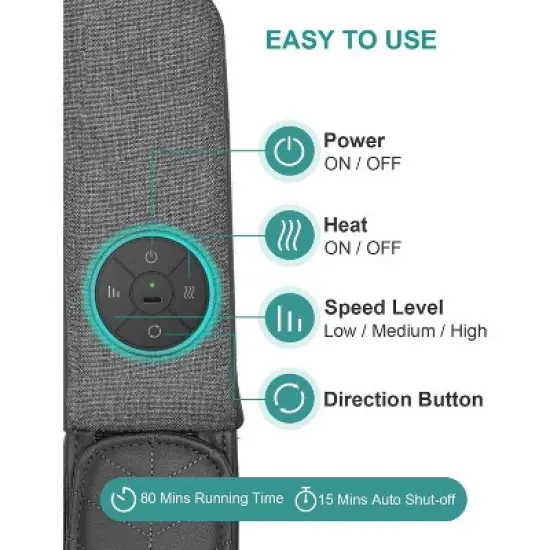 Nekteck Cordless Neck & Back Massager - Shiatsu, Heat, Deep Tissue - Portable Pillow - Gray image {8}