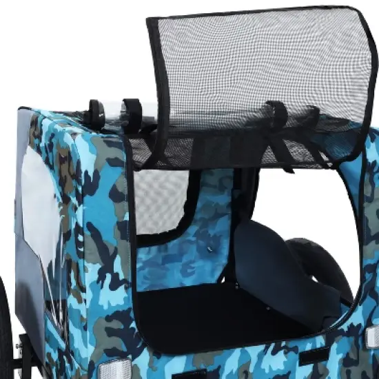DOMETOUR Collapsible Pet Bike Trailer with 16-Inch Wheels & Hitch Blue+Grey image {7}