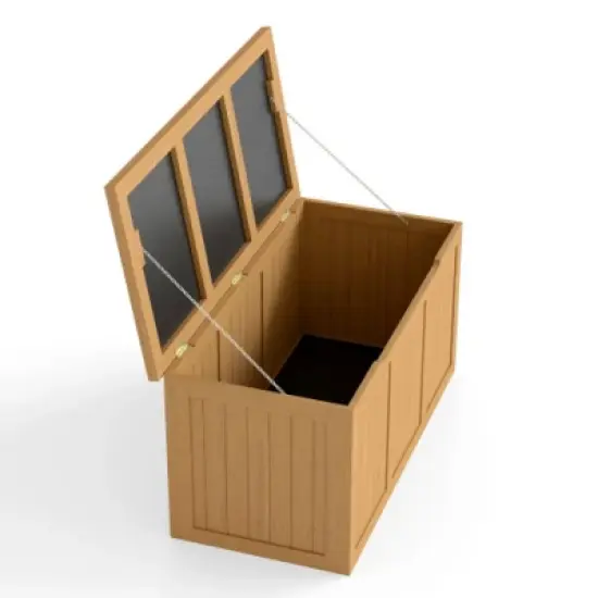 67-Gallon Outdoor Deck Box with Natural Wood Finish, All-Weather Patio Storage for Garden, Porches, or Poolside &ndash; The Pop Home image {5}