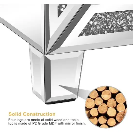 VINGLI Mirrored Nightstand Glass End Table, 23" W Silver Night Stand for Bedroom, Mirrored Bedside Table with Storage, Glass Mirror Nightstand image {5}