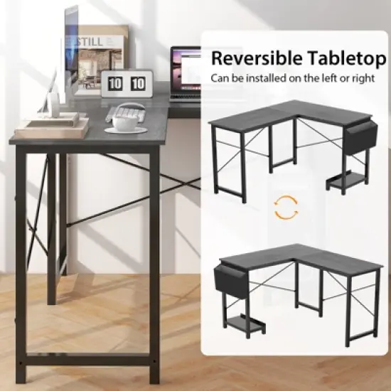 Tangkula L-Shaped Office Desk Modern Reversible Computer Desk with Storage Pocket & CPU Stand Corner Gaming Table with Sturdy Metal Frame image {3}