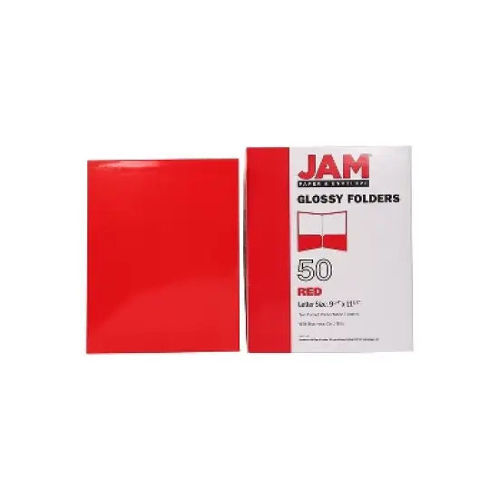 JAM Paper Laminated Two-Pocket Glossy Presentation Folders Red 385GRED image {8}