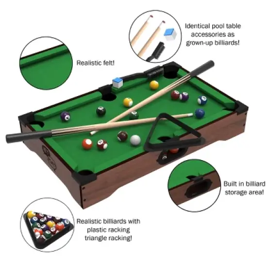 Toy Time Mini Billiards Tabletop Pool Game Set - Cues, Balls, and Rack image {2}