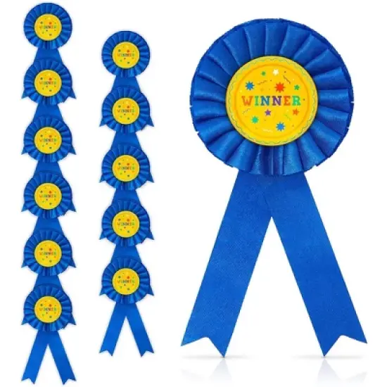 Blue Panda 12 Pack Blue Rosette Award Ribbons Set, Winner for Arts and Crafts (3 x 6 Inches) image {7}