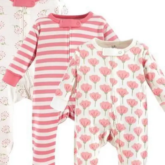 Touched by Nature Baby Girl Organic Cotton Zipper Sleep and Play 3pk, Tulip image {2}