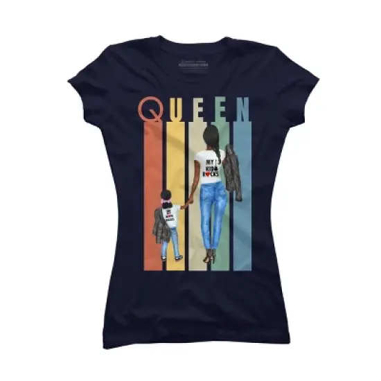 Junior's Design By Humans Mother's Day Black Mom Queen Retro Stripes By duron4 T-Shirt image {4}