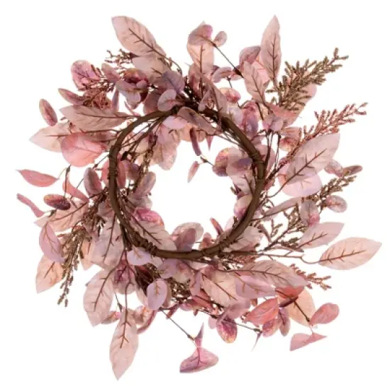 Vickerman 16" Dusty Rose Artificial Fall Eucalyptus and Berry Wreath Candle Ring image {2}