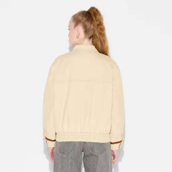 Women's Canvas Faux Leather Trim Bomber Jacket - Wild Fable&trade; Beige image {2}