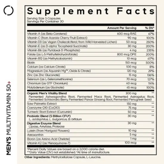 Codeage Men's Multivitamin 50+ Supplement - Essential Vitamins for Men Over 50 Years Old, Minerals, Turmeric, Probiotics & Botanicals, 90 Capsules image {2}
