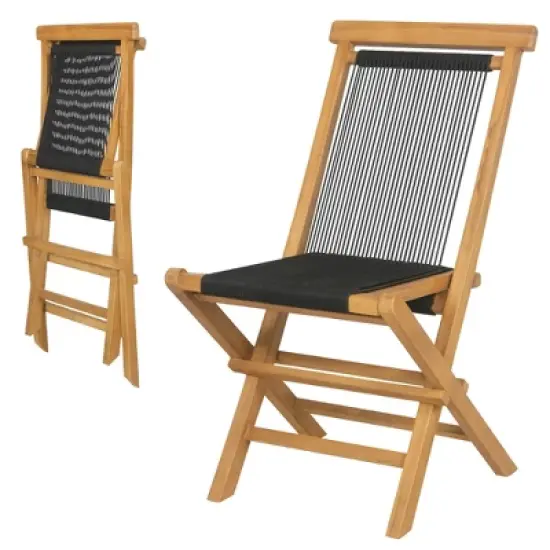 Tangkula 2PCS Folding Chairs w/ Quick-Folding Portable Design Woven Rope Seat Porch Patio image {5}