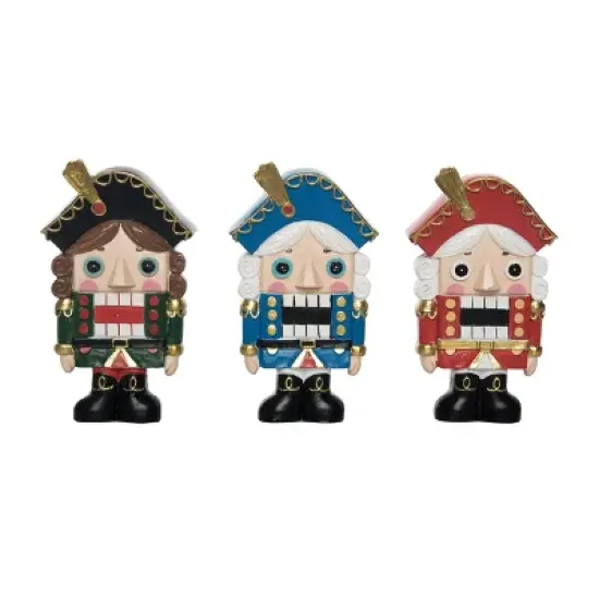 Transpac Christmas Resin Block Style Nutcracker Figurine Set of 3 Christmas Home Decorations image {1}