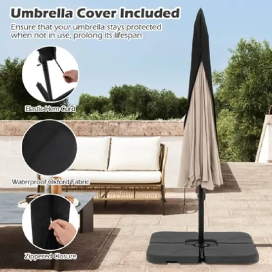 Costway 10 FT Offset Hanging Umbrella  Patio Cantilever Umbrella with Cover Beige/Gray/Navy/Turquoise/Red/Brown image {7}