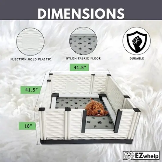 EZwhelp EZclassic 38" x 38" Modular Puppy Dog Whelping Box Playpen with Safety Rails, Washable Pee Pad, and Liner for Small Dogs, Gray Pawprint Pad image {1}