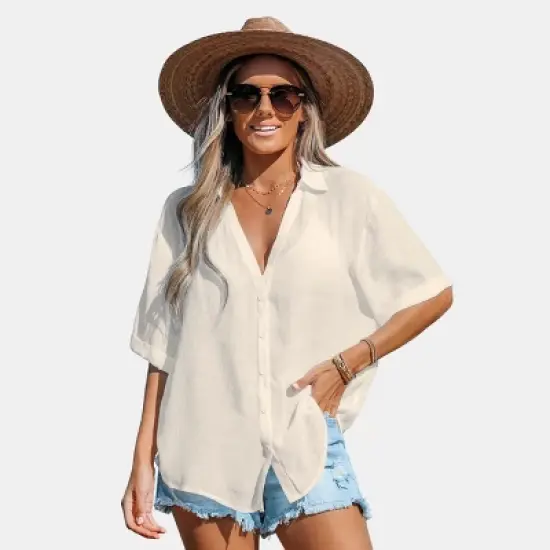 Women's Button-Front Cover Up Shirt - Cupshe image {7}