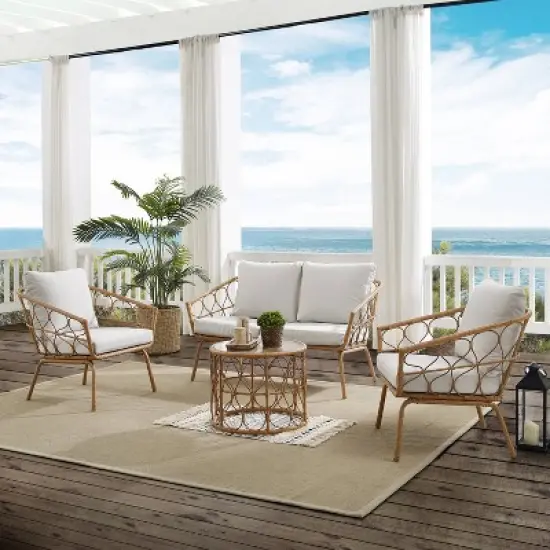 Juniper 4pc Outdoor Wicker Conversation Set - Cream/Natural -Crosley image {1}
