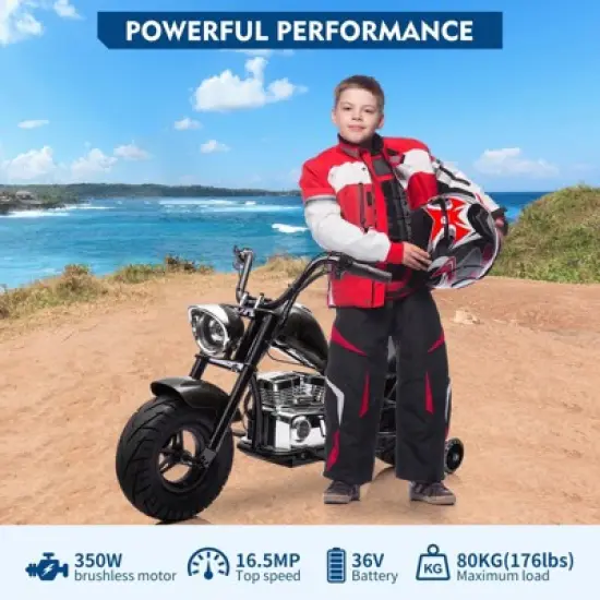 Kids Electric Off-Road Dirt Bike,36V Motorcycle with Top Speed of 16.5 Mph, Spring Suspension, Led Lights, Music Player, for Teens image {3}