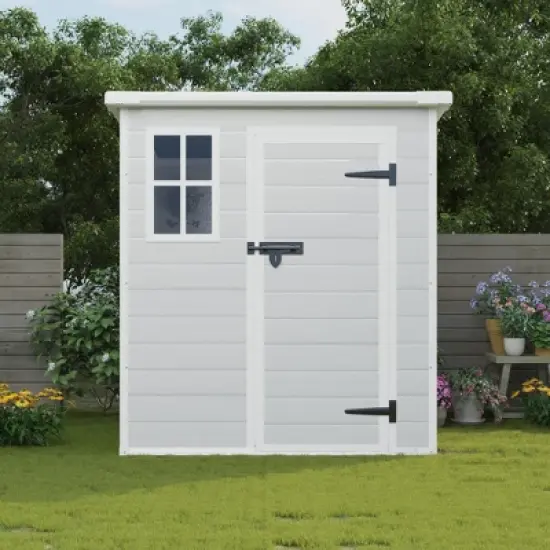 6x6 FT Outdoor Resin Storage Shed , Waterproof,with Floor & Window & Lockable Doors and Vents, Tool Shed for Bike,Garden,All Weather Use, Light Grey image {7}