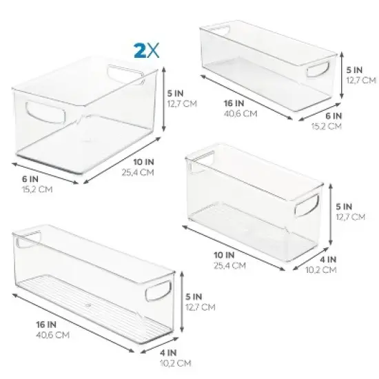 iDESIGN 5pc Small Recycled Plastic Stackable Kitchen Organizer Bin with Integrated Handles: Clear Pantry & Drawer Organizers image {6}