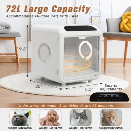 SEVOBAL Pet Grooming Tool Intelligent App-Controlled Pet Drying Oven With Five Care Modes And Ultra-Quiet Design, White, 20.04"*18.58"*19.88" image {1}