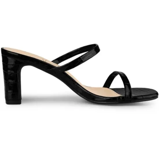 Perphy Dual Strap Croc Embossed Chunky Heel Slide Sandals image {5}