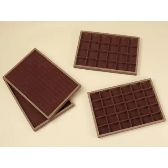 Unique Bargains Velvet Brown Jewelry Container Trays with Removable Dividers 4 Pcs image {5}