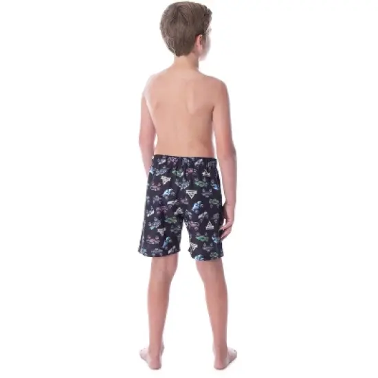 Monster Jam Boys' Dragon Zombie Grave Digger Megalodon Allover Swim Trunks Black image {5}