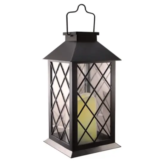 LumaBase Solar-Powered Lantern with LED Candle - Black Tudor image {5}