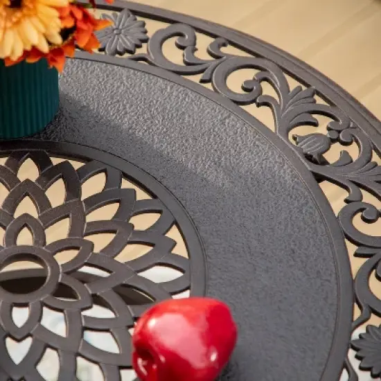 Captiva Designs 3pc Cast Aluminum Outdoor Patio Dining Set with Bar Stools Brown image {9}