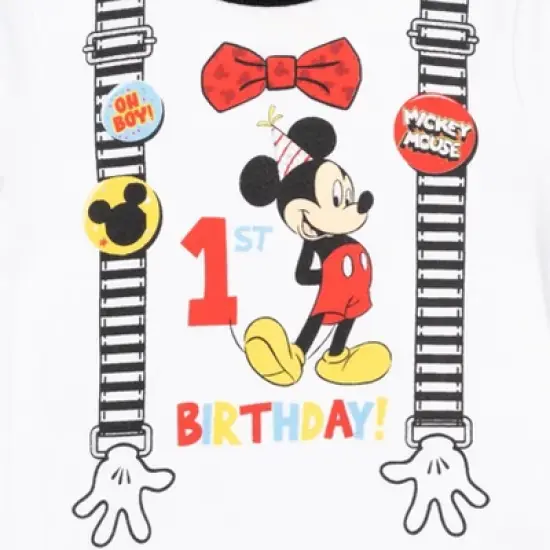 Disney Mickey Mouse 1st Birthday Cosplay Graphic T-Shirt Diaper Cover and Hat 3 Piece Outfit Set White/Red  image {5}