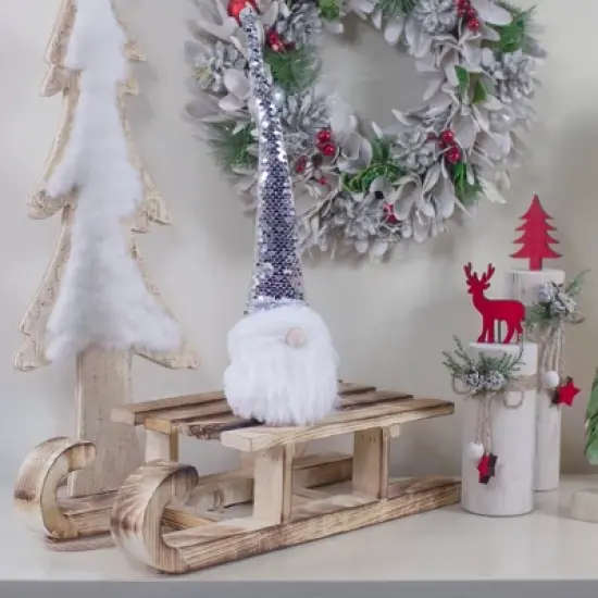 Northlight 13" Silver Sequin Santa With a Pointed Winter Hat Christmas Decor image {1}