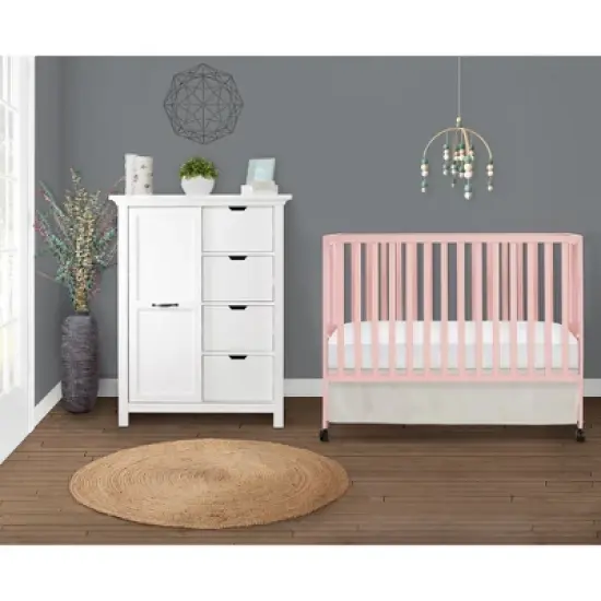Dream On Me Quinn Full-Size Folding Crib I Removable Wheels I Modern Nursey I Adjustable Mattress Support I Patent Folding System in Blush Pink image {7}