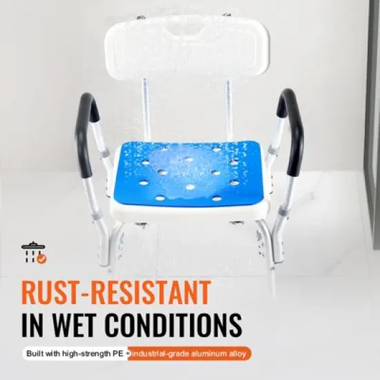 VEVOR Shower Chair, 400 lbs Capacity, Adjustable Height Shower Stool, Non-slip Bathroom Bench Bath Chair for Elderly Disabled Handicap，white+Blue image {4}