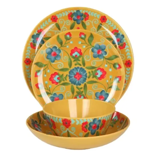 Laurie Gates California Designs Elena Amour 16 Piece Floral Round Melamine Dinnerware Set image {6}