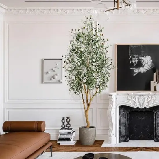 Olive Trees Artificial Indoor, Artificial Plants, Olive Tree with Planter, Fake Topiary Silk Tree with Natural Wood Trunk and Lifelike Fruits image {3}