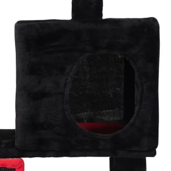 DOMETOUR Gothic Cat Tree with Coffin Bed, 64in Black Cat Tower with Condo, Platform, Sisal Scratching Posts, Perch, Ramp, Toy, Cat House for Indoor image {8}