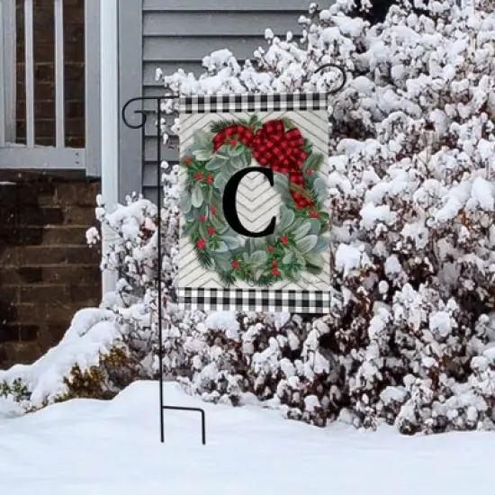 Briarwood Lane Winter Garden Flag 12x18 For Outdoor Winter Wreath Monogram Letter C For Winter Garden Flag Flags For Outside image {3}